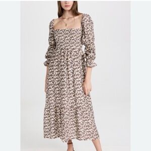 Chic Beige Patterned Midi Dress